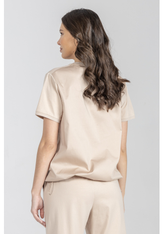 Beżowy t-shirt z okrągłym dekoltem