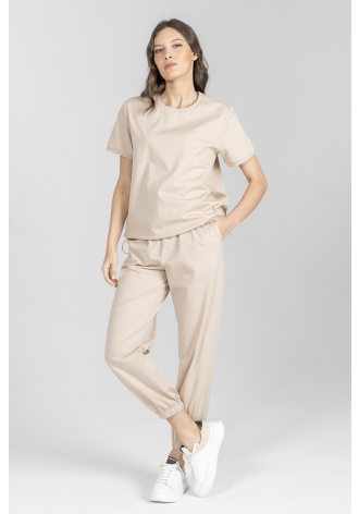 Beżowy t-shirt z okrągłym dekoltem