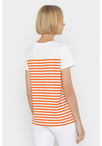 T-shirt w biało-pomarańczowe pasy