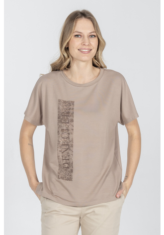 T-shirt z okrągłym dekoltem z napisem Deni Cler