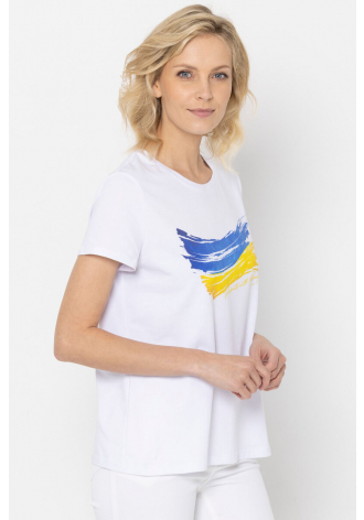Biały t-shirt z flagą Ukrainy 