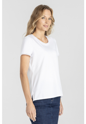 Biały t-shirt wykończony paskami tiulu
