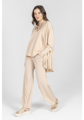 Dzianinowe spodnie z wełny, jedwabiu i kaszmiru