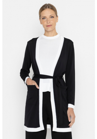 Black cardigan with white trimming