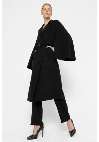 Czarny elegancki płaszcz z wełny i kaszmiru