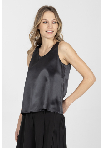 Elegancki top w kolorze czarnym z połyskującego jedwabiu
