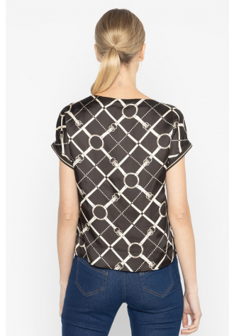 Brązowy top w kremowy print