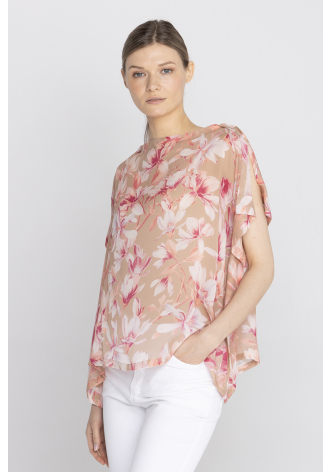 Zwiewna bluzka w print w magnolie