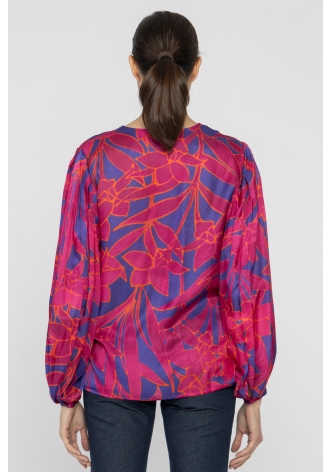 Bluzka ze spektakularnymi rękawami w kolorze magenty i fioletu