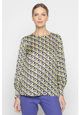 Blouse with a colourful print, wide sleeves and narrow cuffs