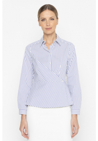 Poplin shirt with white and blue stripes