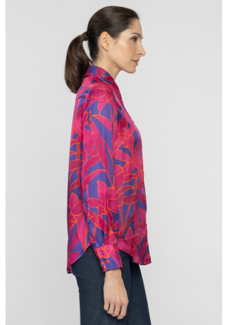 Klasyczna bluzka w print kolorze fioletu, magenty i czerwieni