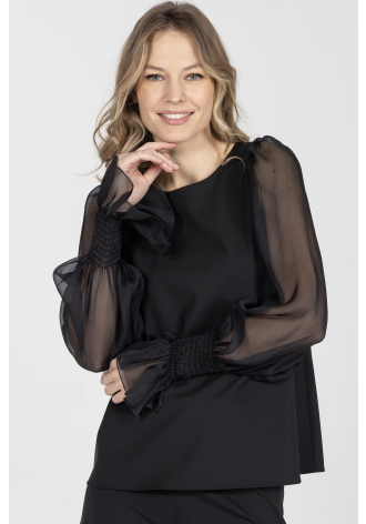 Elegancka bluzka w kolorze czarnym z szyfonowymi rękawami