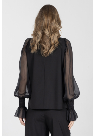 Elegancka bluzka w kolorze czarnym z szyfonowymi rękawami