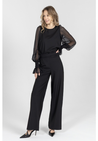 Elegancka bluzka w kolorze czarnym z szyfonowymi rękawami