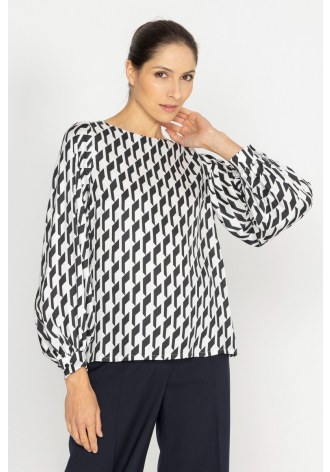 Elegant blouse with white, black and graphite printed design