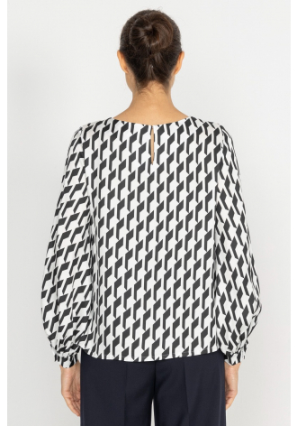 Elegant blouse with white, black and graphite printed design