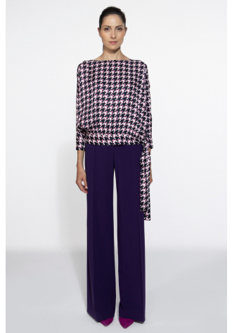 Purple-pink houndstooth side tie blouse