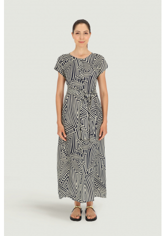 Kleid mit Knopfleiste in schwarz-weißem Print