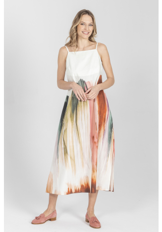 Biała sukienka w malowany print