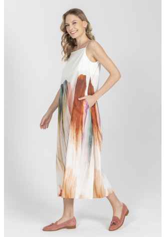 Biała sukienka w malowany print