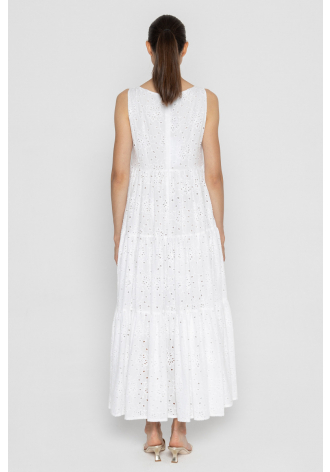 Biała letnia maxi sukienka z falbanami