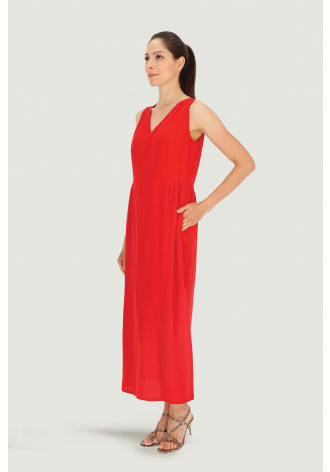 Red sleeveless maxi dress