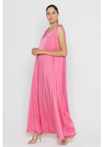 Elegant pink maxi dress with satin shine 