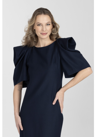 Granatowa elegancka sukienka z cienkiej wełny