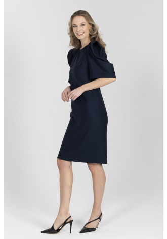 Granatowa elegancka sukienka z cienkiej wełny