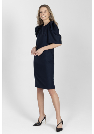 Granatowa elegancka sukienka z cienkiej wełny