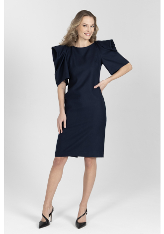 Granatowa elegancka sukienka z cienkiej wełny