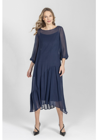 Elegancka granatowa sukienka z jedwabiu