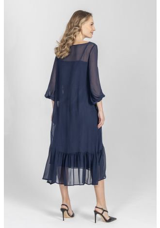 Elegancka granatowa sukienka z jedwabiu