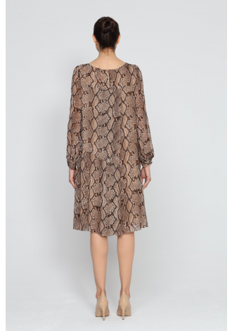 Brown long-sleeved dress with animal printed design