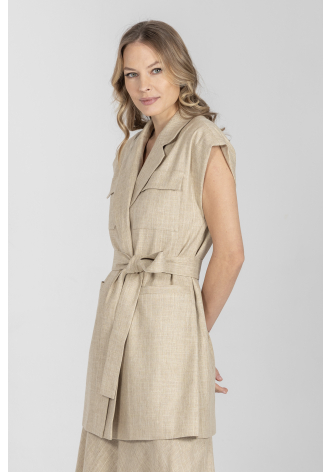 Długa nowoczesna kamizelka w kolorze beżowym