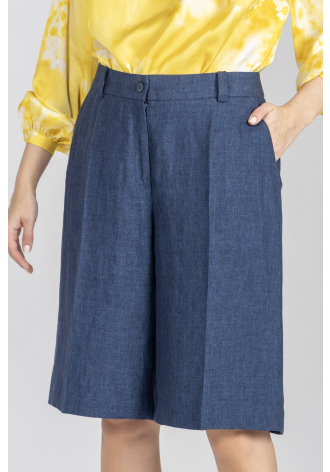 Granatowe krótkie spodenki z grubego lnu