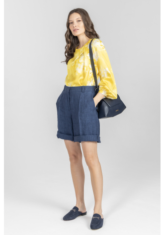 Granatowe krótkie spodenki z grubego lnu