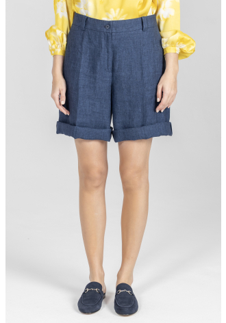 Granatowe krótkie spodenki z grubego lnu