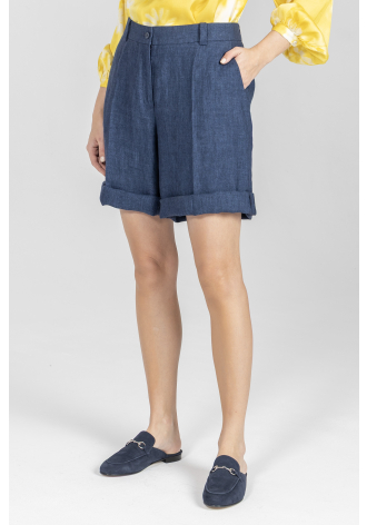 Granatowe krótkie spodenki z grubego lnu