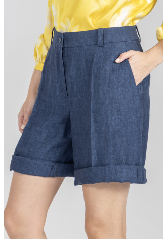 Granatowe krótkie spodenki z grubego lnu