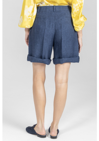 Granatowe krótkie spodenki z grubego lnu