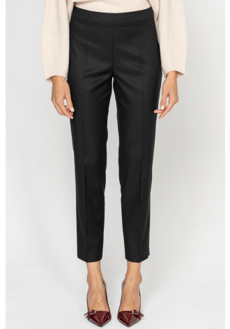 Black wool slim-leg trousers