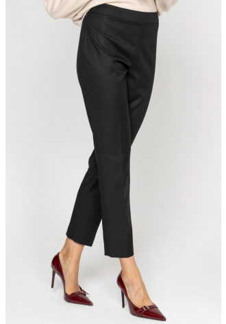 Black wool slim-leg trousers