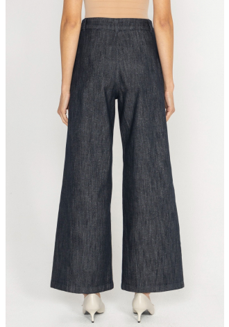  Dark denim trousers with wide legs