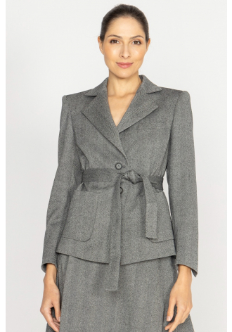  Grey herringbone tie-waist jacket