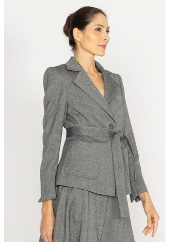  Grey herringbone tie-waist jacket