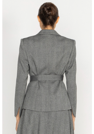  Grey herringbone tie-waist jacket