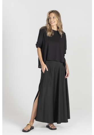 Black wide midi skirt