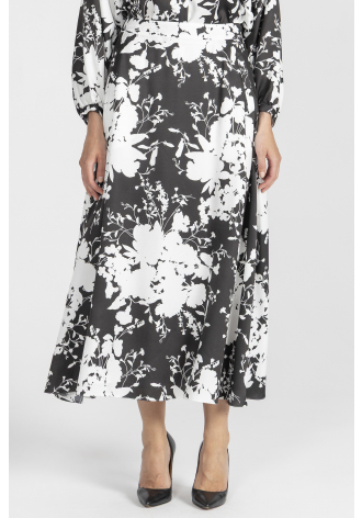 Rock mit schwarz-weißem Blumen-Print